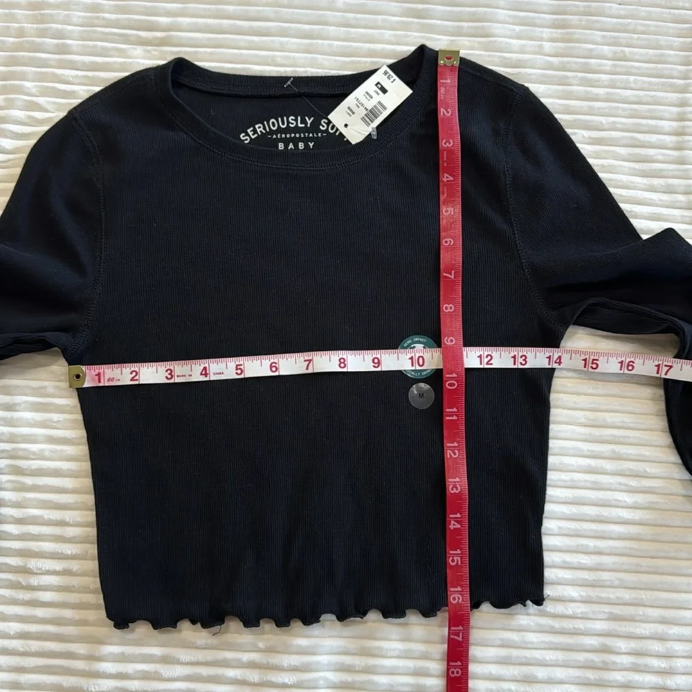 Aeropostale Seriously Soft Baby Tee Ribbed Long Sleeve Cropped Lettuce Hem M - Picture 5 of 10